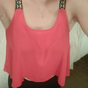 CROPPED flowy tank w/ embroidered straps